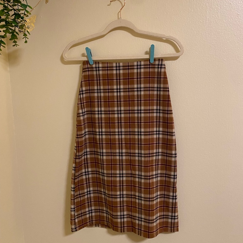 Brandy Melville John Galt Brown Plaid Knee Length Pencil Skirt